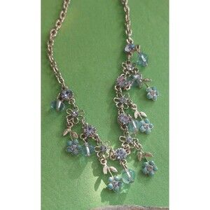 Cute cookie lee blue flowers ab rhinestone necklace+ bonus unsigned brooch